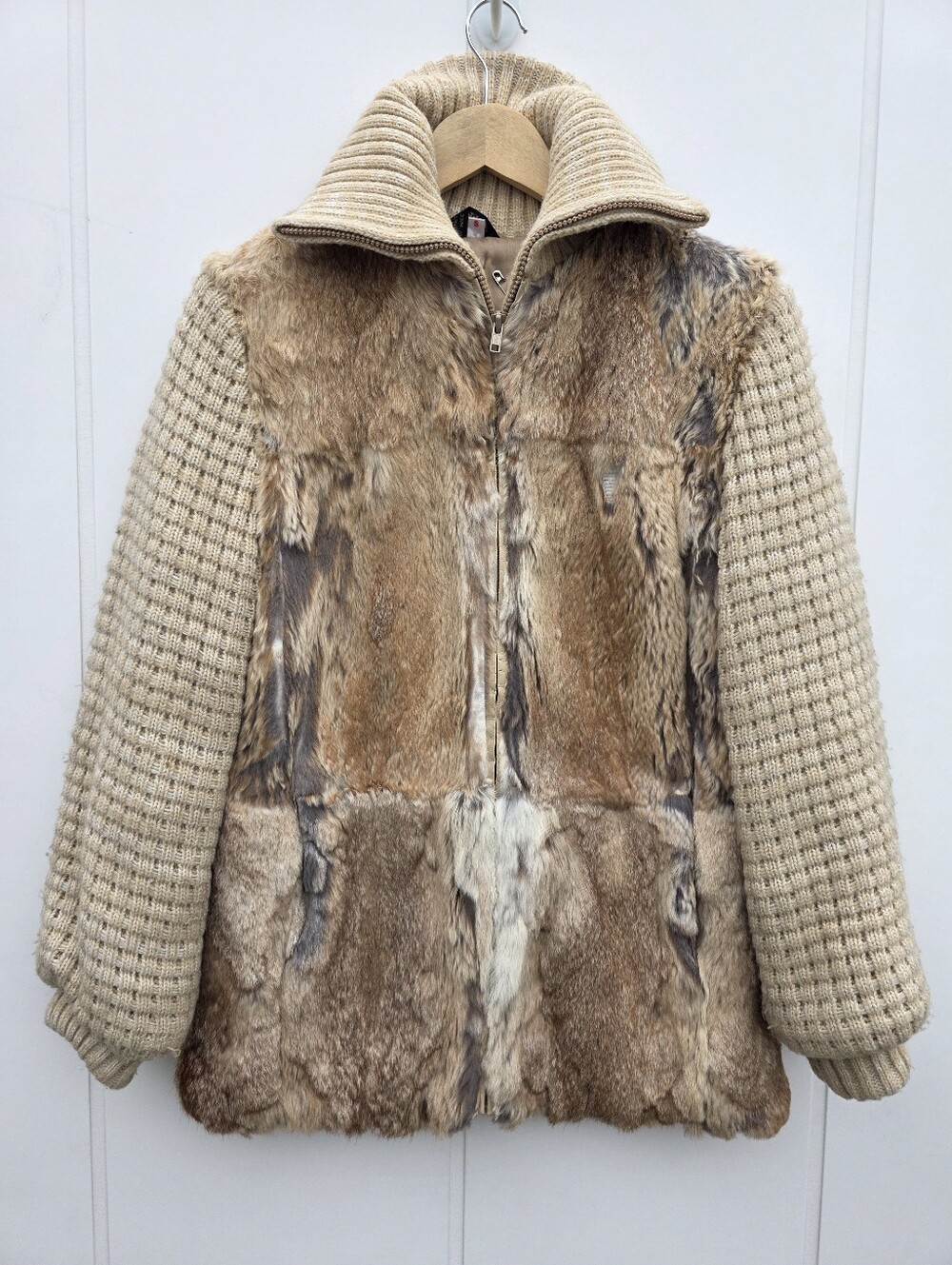 Vintage Rabbit Fur Zip Up Coat Made In Hong Kong Size Small